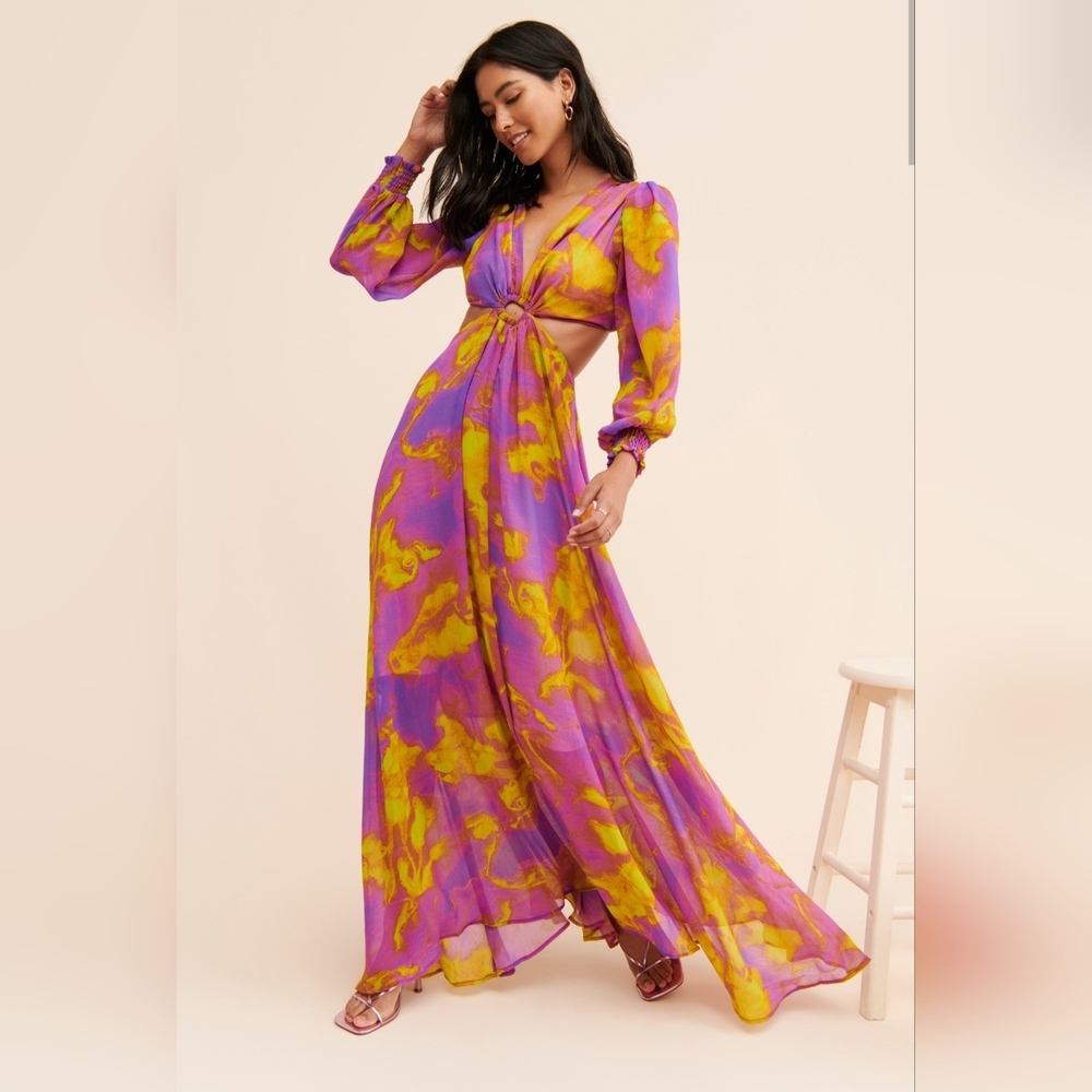 Anthropologie Delfi Selena Cut-Out Chiffon Maxi Dress